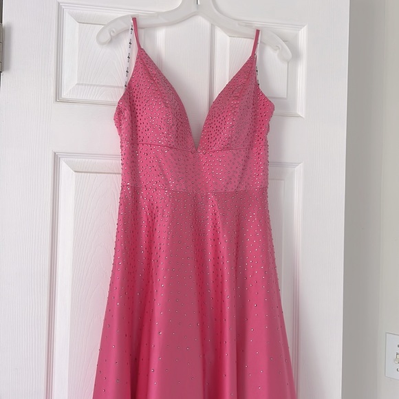 NWT Jules & Cleo Pink Rhinestone Sparkle Crystal A-Line V-Neck Dress Size 4 - Picture 2 of 8